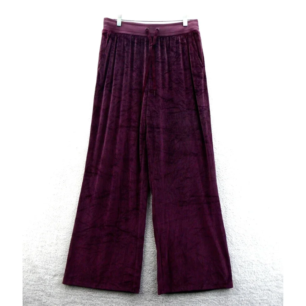 Victorias Secret Large Velour Ribbed Wide Leg Lounge Pant Streetwear Plum Purple